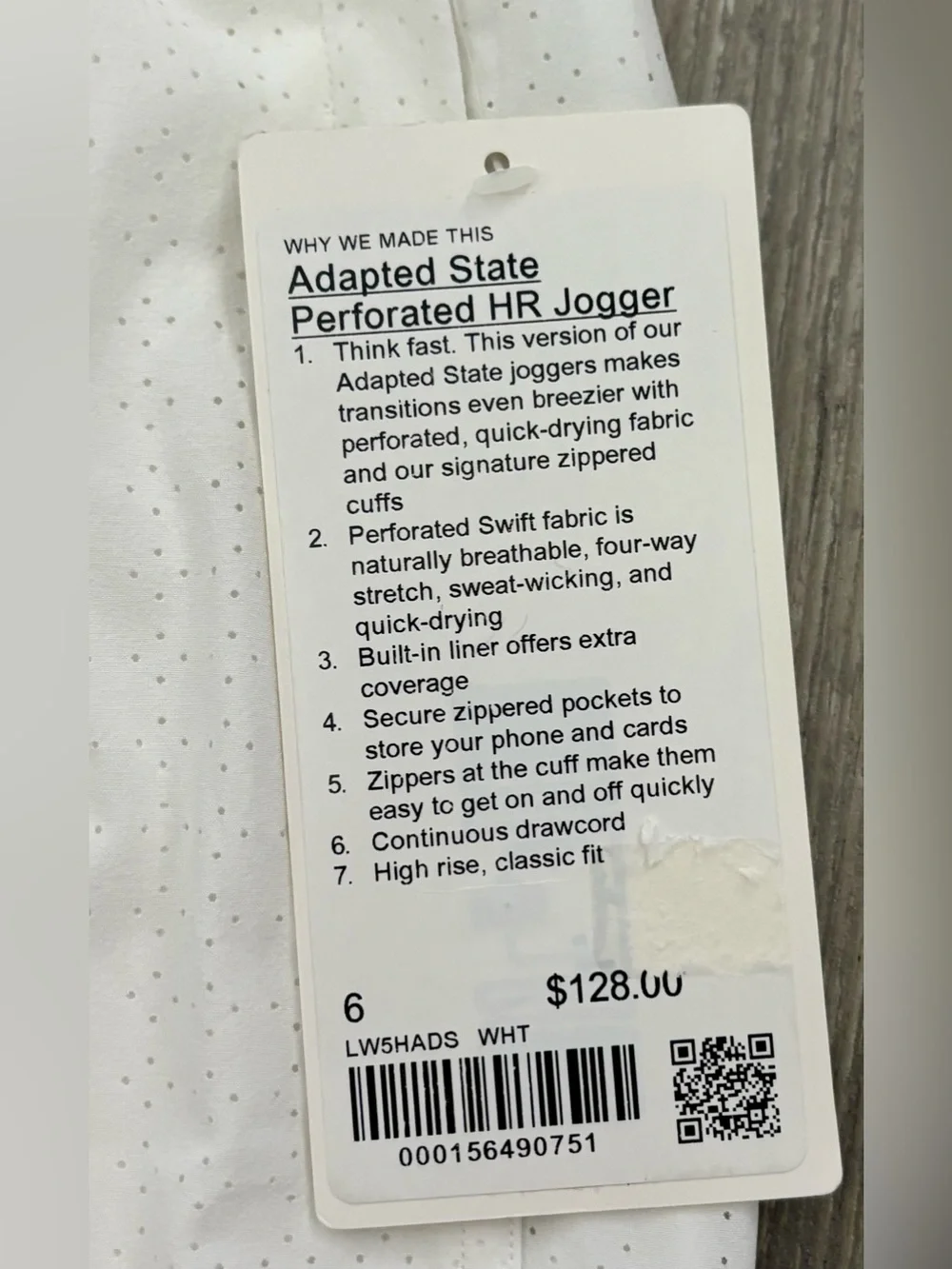 Lululemon Women’s Adapted State Perforated HR Jogger - Size 6 - White